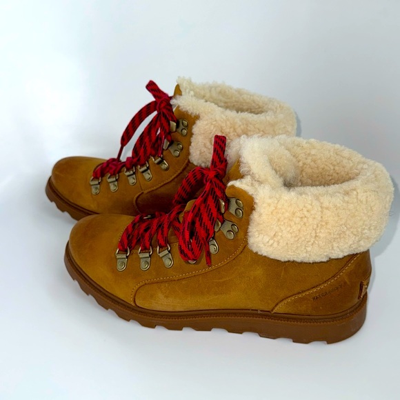 Sorel Ainsley Conquest Brown Lace Up Leather & Shearling Ankle Boots 9 M - Picture 3 of 13